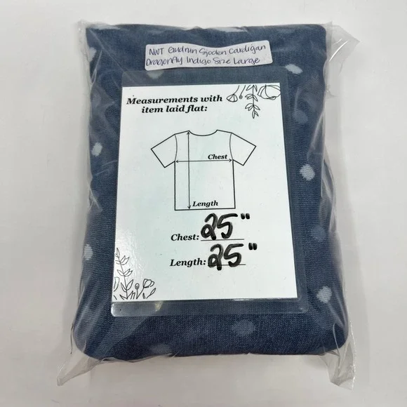 Gudrun Sjoden Indigo Dragonfly Organic Cotton Cardigan Blue Patterned Large NWT - Picture 9 of 9